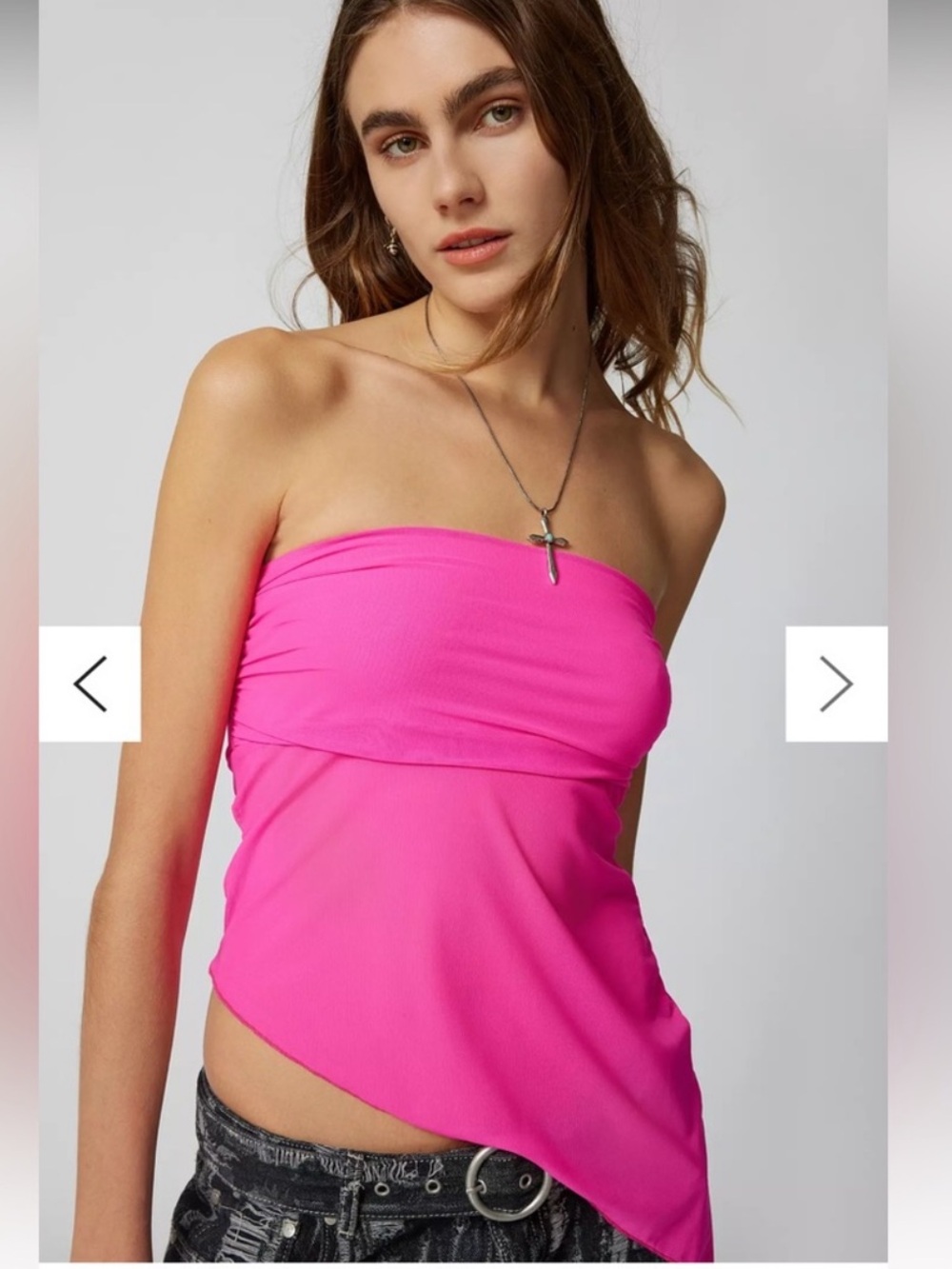 Urban Outfitters Hot Pink Asymmetrical Mesh Tube Top Size Medium